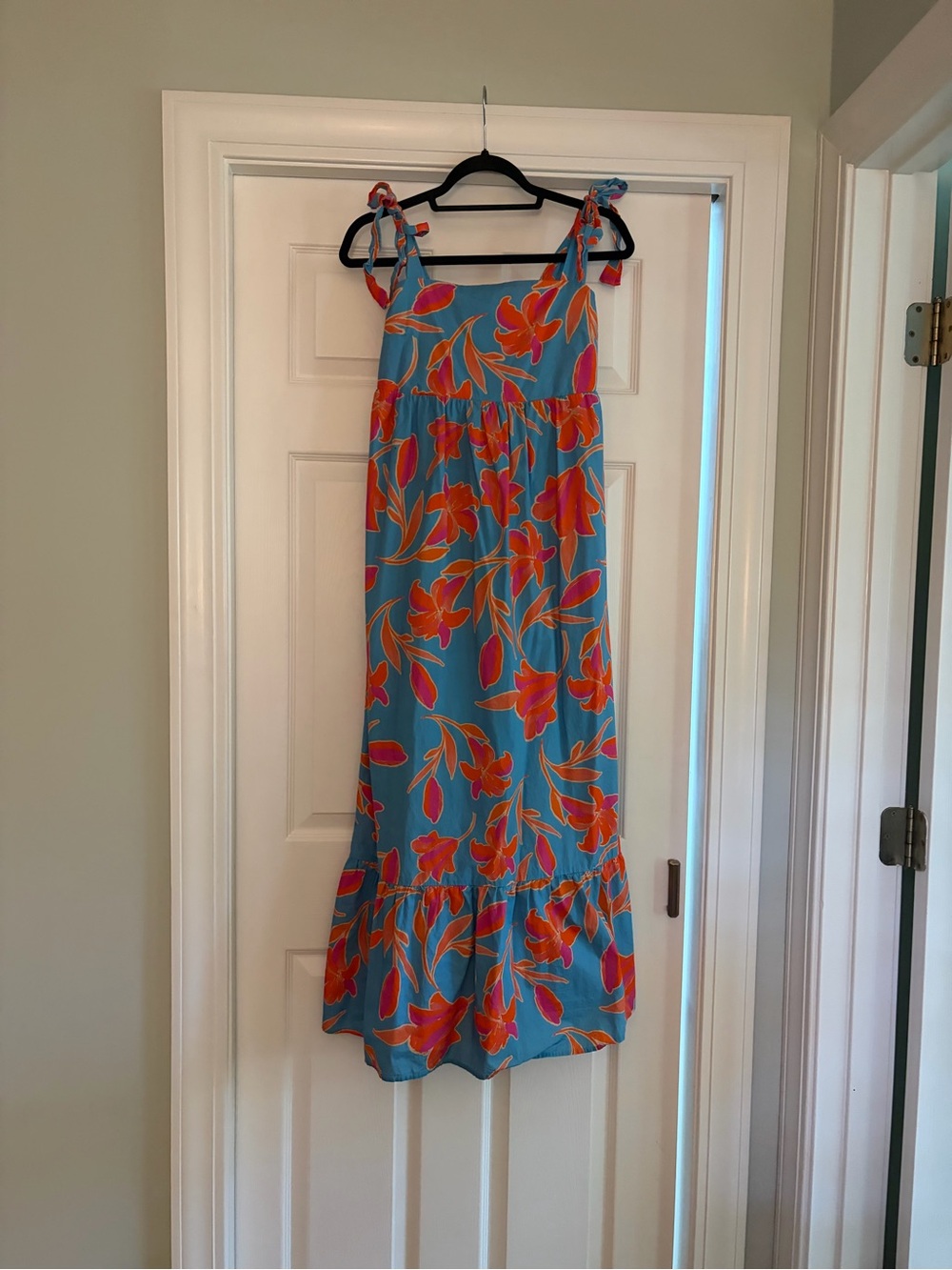 Women's THML Floral Tie-Shoulder Maxi Dress - Blue & Orange